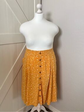 torrid Mustard Yellow Floral Button-Front Midi Skirt